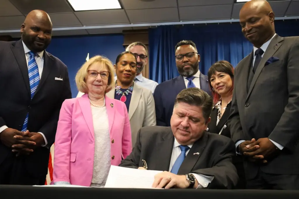 Gov. JB Pritzker signs Illinois’ fiscal year 2026 budget on June 16, outlining $55.1 billion in state spending. (Capitol News Illinois photo by Andrew Adams)