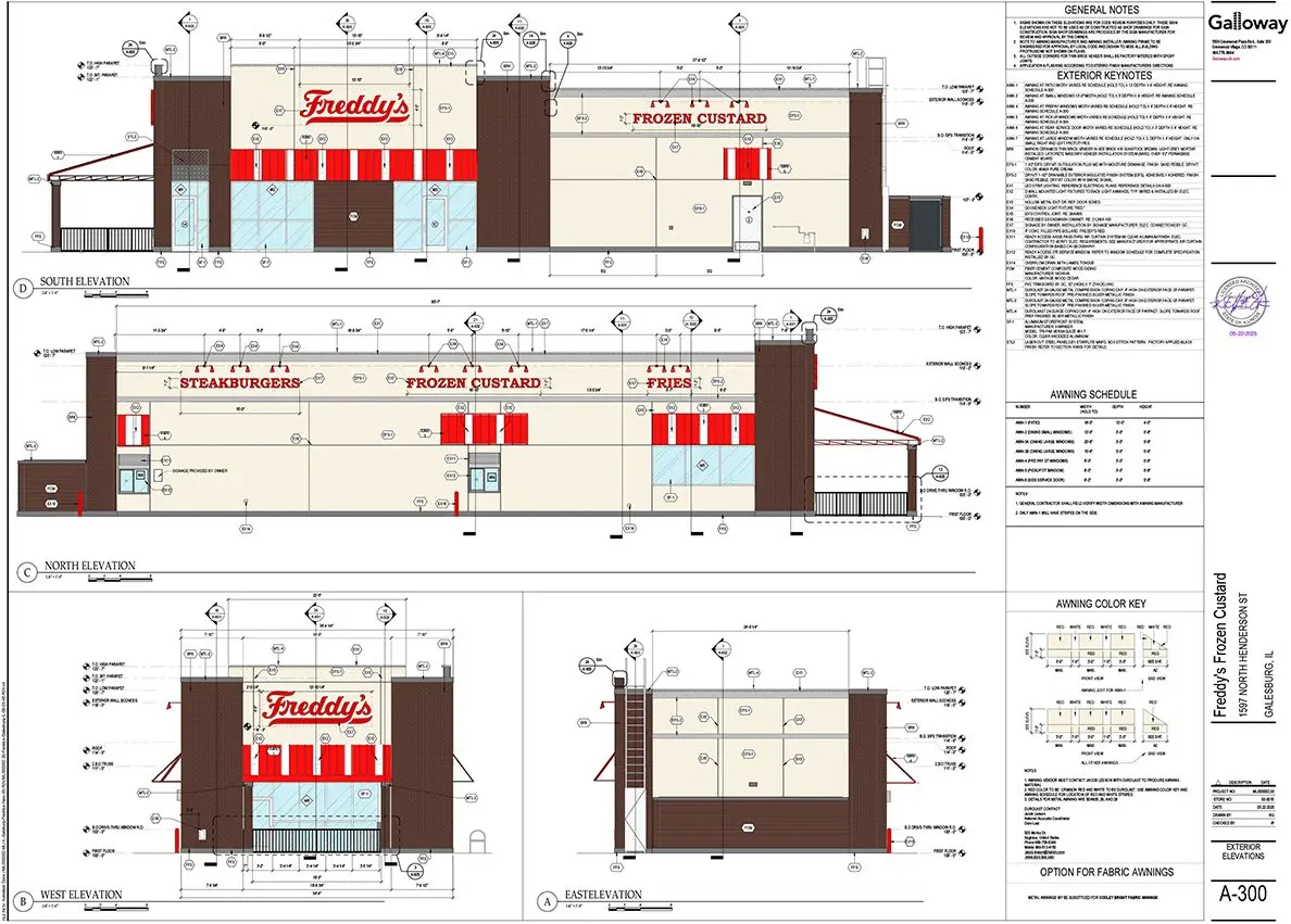 Construction plans for the new Freddy’s at 1597 N. Henderson St. in Galesburg, as obtained through a Freedom of Information Act from the city of Galesburg.