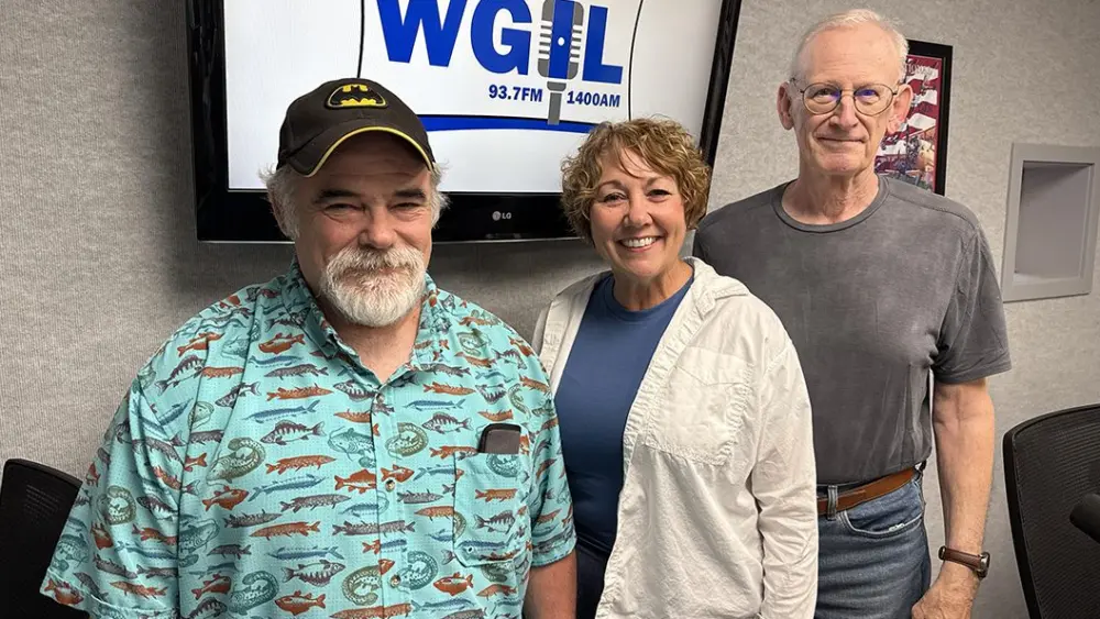 L-R: John Siebken (director), Lorie Larsen (Baker’s Wife), and Bob Fornander (music director) from Prairie Players Civic Theatre discuss their upcoming production of Stephen Sondheim’s "Into the Woods." (WGIL)