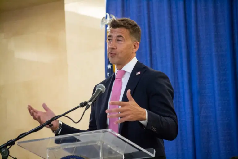 Secretary of State Alexi Giannoulias speaks at an event in Springfield in May 2025. (Capitol News Illinois photo by Jerry Nowicki)