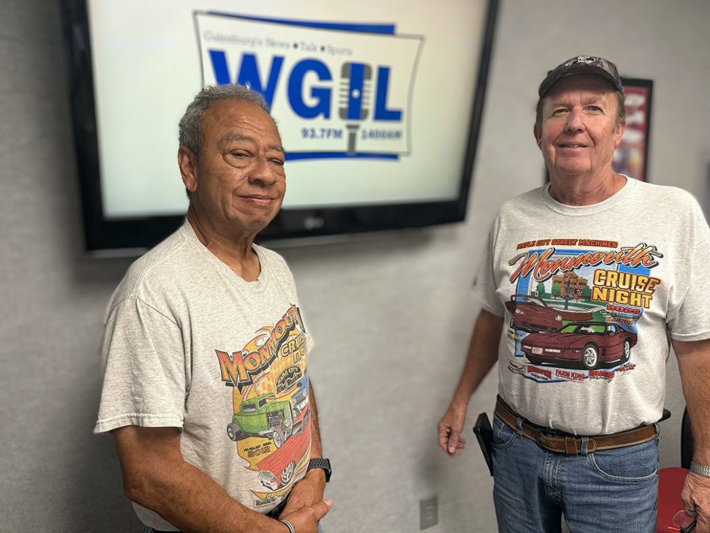 Clifford Adam, left, and Kenny Tatman with the Maple City Street Machines Cruise-In.. (WGIL)