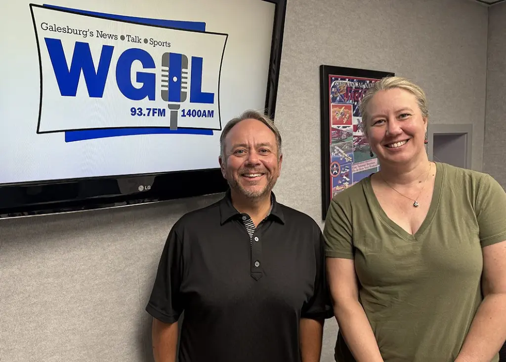 Randy Newcomb, outgoing executive director of the Galesburg Tourism & Visitors Bureau, and Tuesday Çetin, tourism board president.