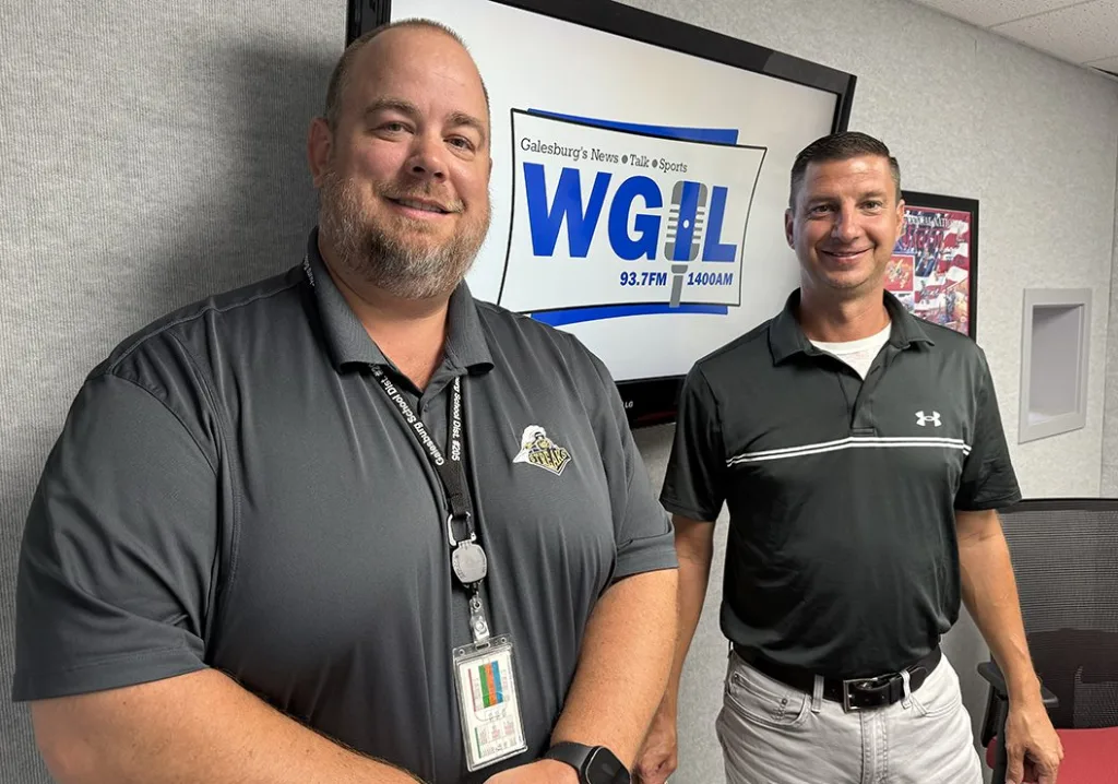 District 205 Athletic Director Nick Young, left, and Galesburg Athletic Booster Club President Aaron Furrow.