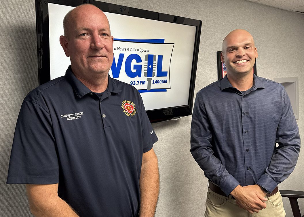 Deputy Chief of Operations Brock Schmitt, left, and Galesburg Firefighter TJ Scott, the new Fill the Boot Coordinator for the IAFF 8th District. 