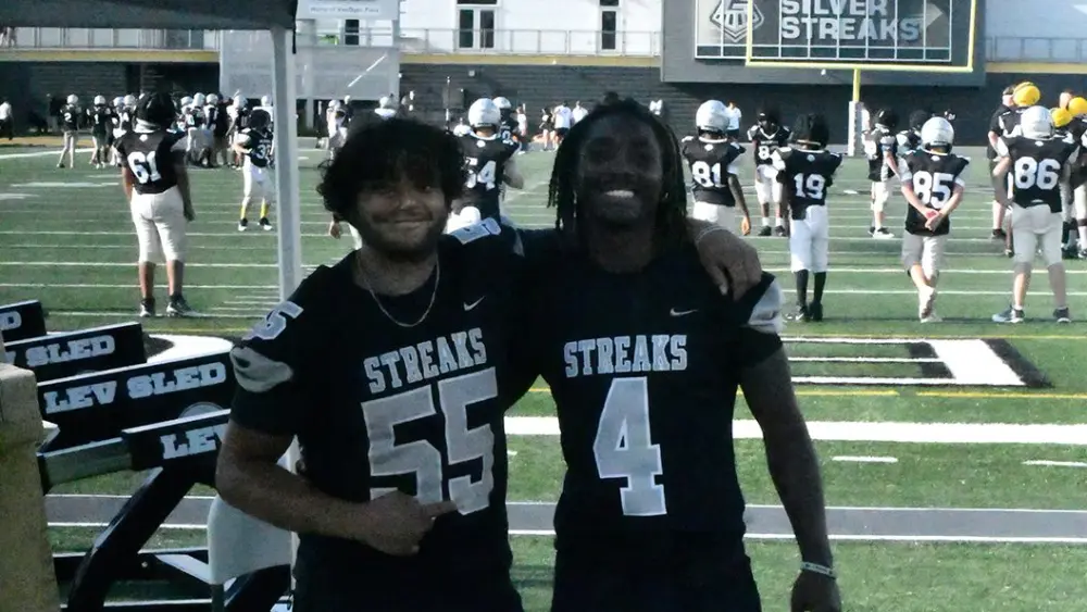 Seniors Lavant Ritenour, left, and Demetrius Watson, pose at media day during Meet The Streaks on Friday, Aug. 22, 2025, at Van Dyke Field.