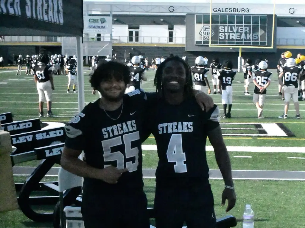 Seniors Lavant Ritenour, left, and Demetrius Watson, pose at media day during Meet The Streaks on Friday, Aug. 22, 2025, at Van Dyke Field.