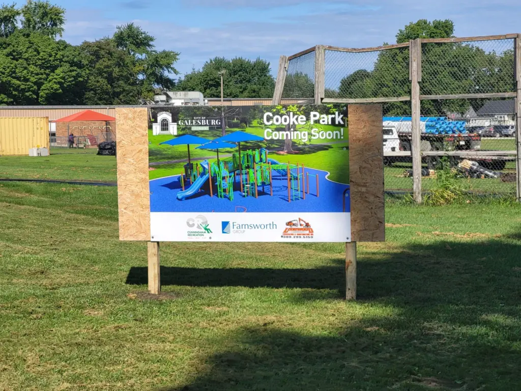 Construction is underway on Galesburg’s newest park at the former Cooke Elementary School, located at 652 W. Second St., one block east of South Henderson Street.