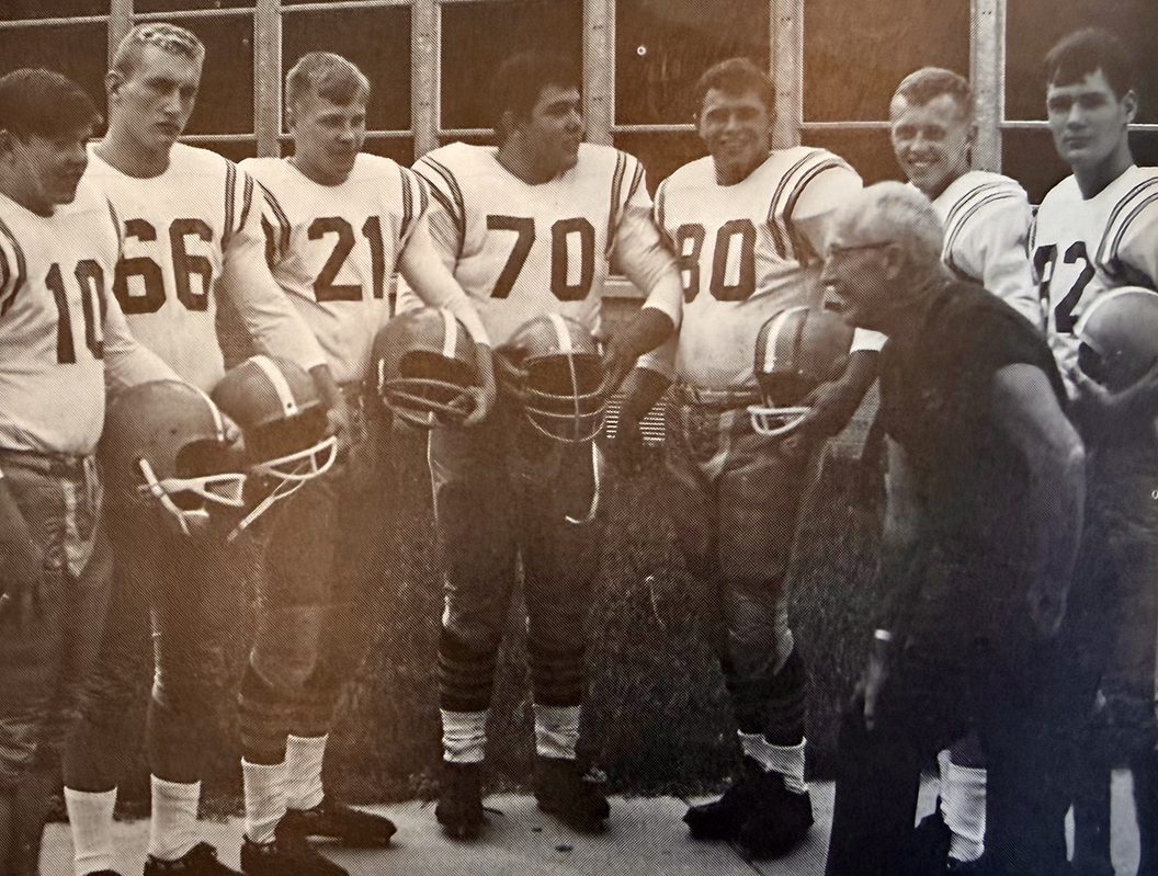Steve Ferguson, No. 21, poses with other varsity letter winners and Coach C.C. Van Dyke from the 1965 Galesburg Silver Streaks football team.