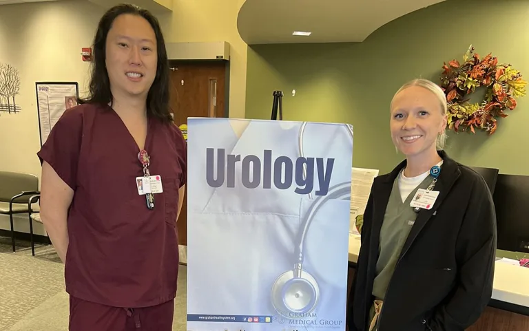 Dr. David Cao, left, and Hannah Erickson, APRN, of Graham Health System.