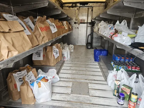 Food donations fill the shelves of a UPS truck Saturday, Nov. 8 at the Community Food Drive benefitting FISH of Galesburg.