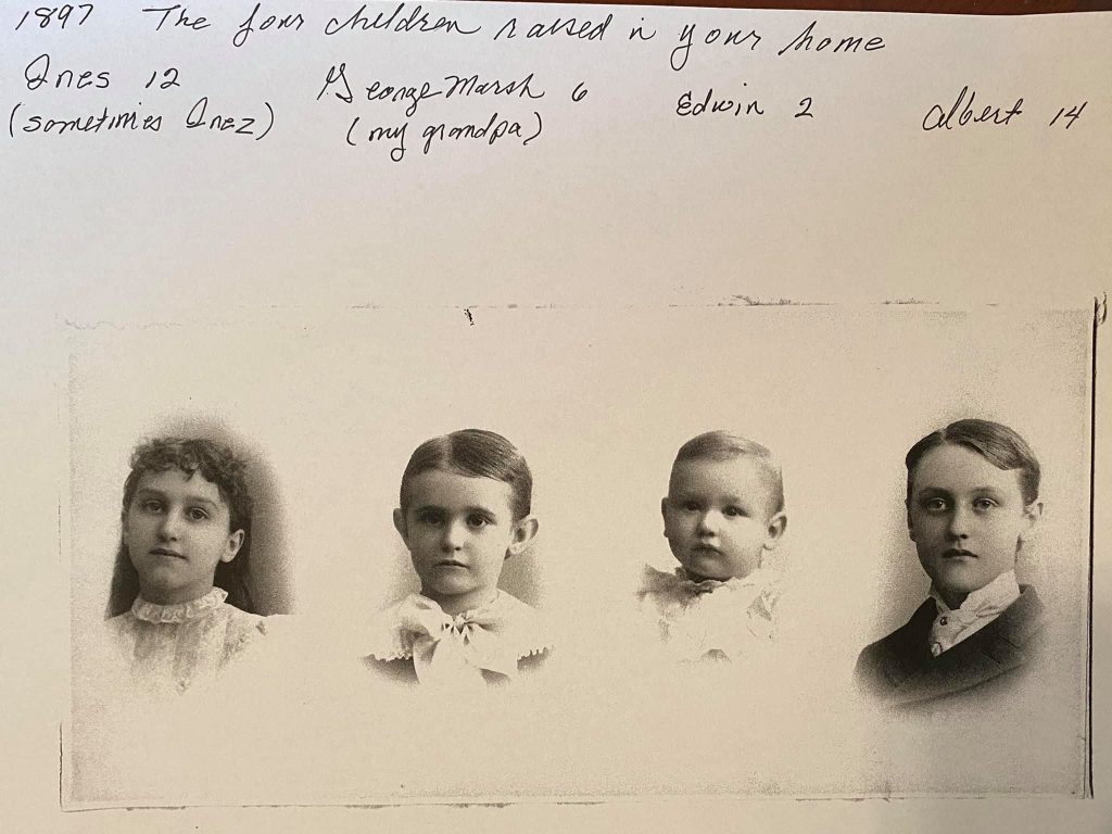 The four Webster children in 1897: Albert (14), Inez (12), George Mark (6), Edwin (2) (Photo courtesy Heather Acerra)
