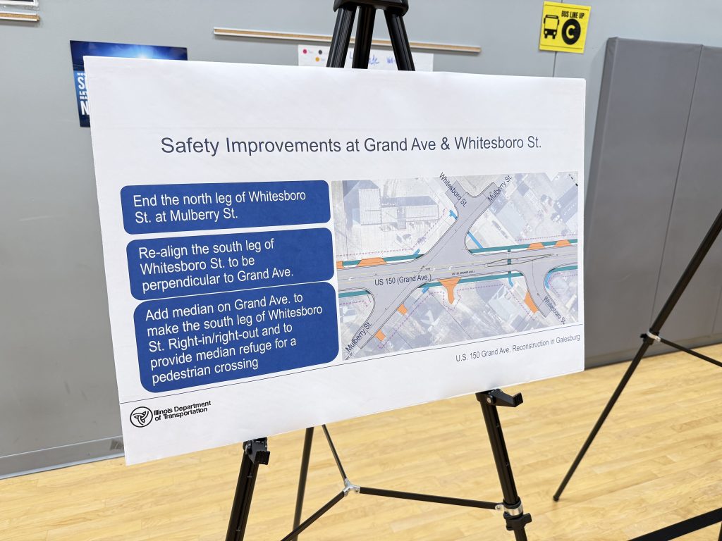 One of several proposed fixes: realigning Whitesboro Street to meet Grand Avenue at a safer 90-degree angle and adding a pedestrian refuge island.