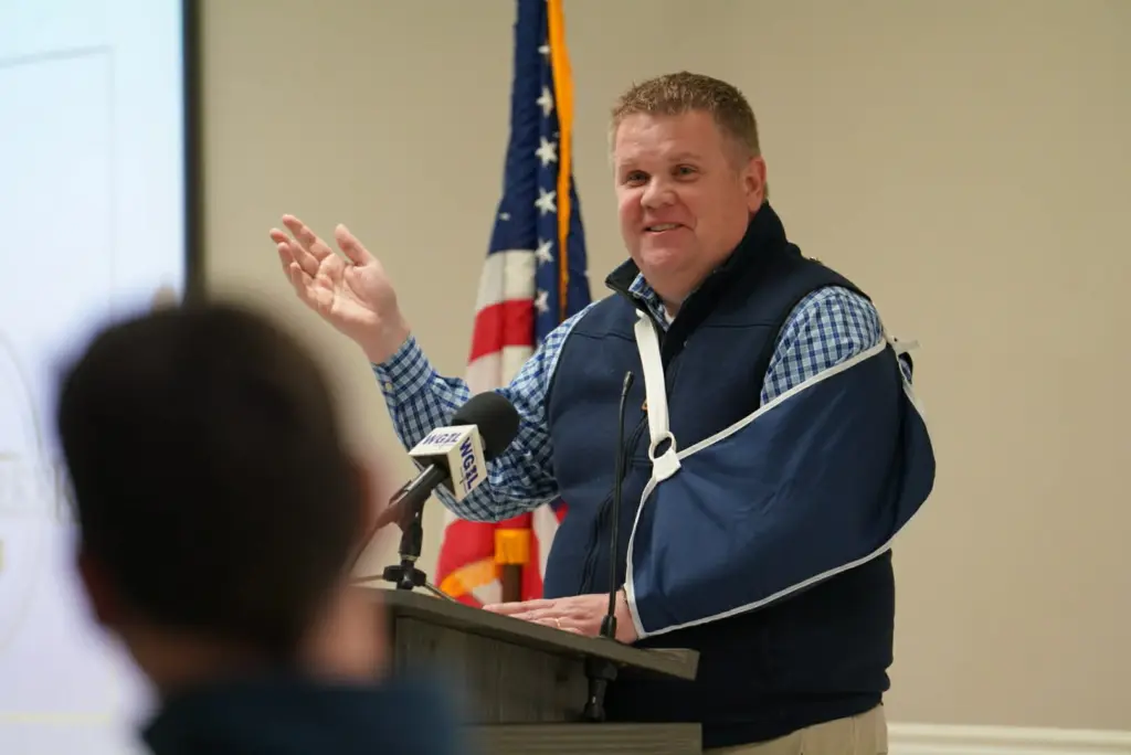 Galesburg City Manager Eric Hanson speaking at the 2025 State of the City Address during the Chamber Thanksgiving Luncheon, November 24, 2025.