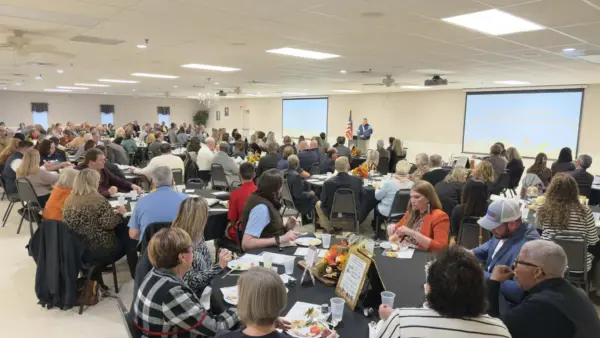 Crowd at the 2025 Galesburg Chamber Thanksgiving Luncheon during the State of the City Address and Thomas B. Herring Community Service Award presentation.