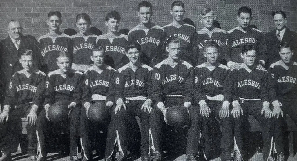1931 Galesburg High School Red Devils basketball team photo – the squad that ended an 18-year state tournament drought and finished runner-up in Illinois.