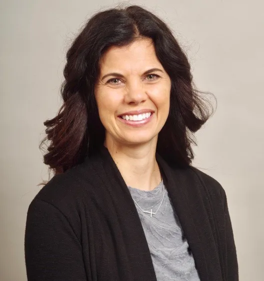 Dr. Amy Larson, pediatrician at OSF HealthCare St. Mary Medical Center in Galesburg, smiling in professional portrait.