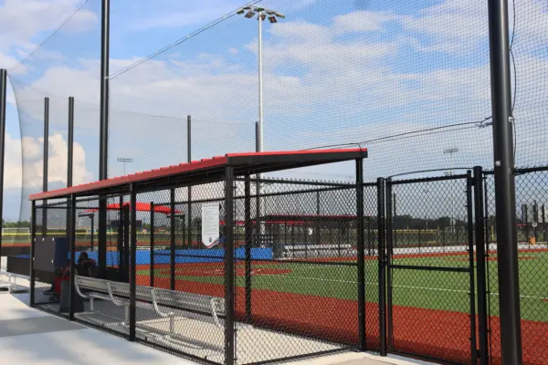 Current concrete dugout at Jimmy Isaacson ball diamond in H.T. Custer Park, Galesburg – proposed replacement with new steel-framed dugouts for better ventilation.