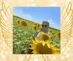 Abigail Small in a sunflower field