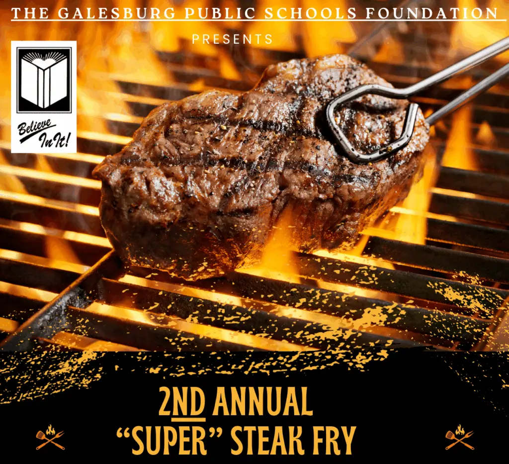 Steak grilling on the grill at the Super Steak Fry fundraiser event in Galesburg.