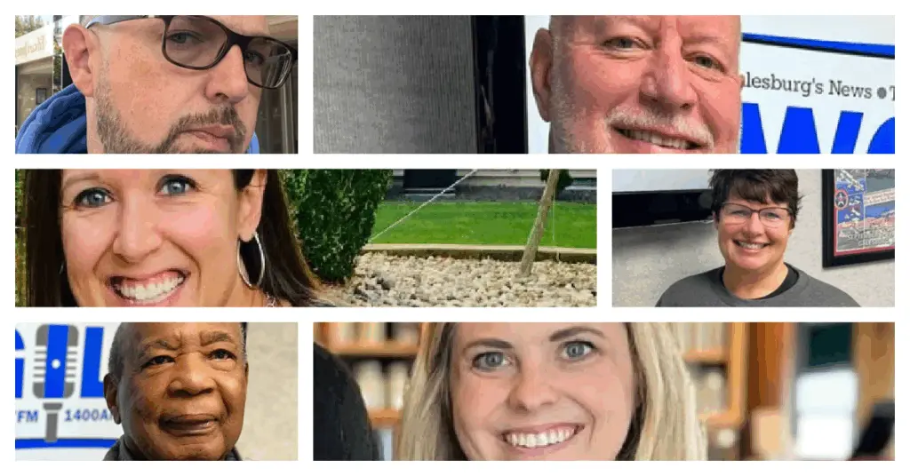 Photo collage for Evan Massey's quiz challenging readers to identify people from Galesburg.