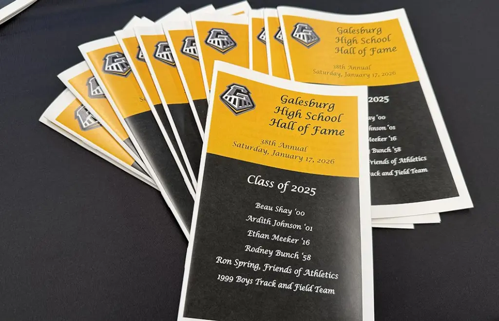A program for the Galesburg 2025 Athletic Hall of Fame induction ceremony.