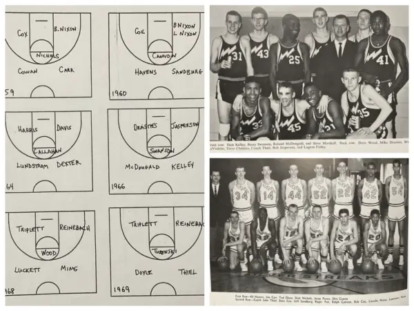 Galesburg High School 2-1-2 offense play diagrams and historical team photos under Coach John Thiel.