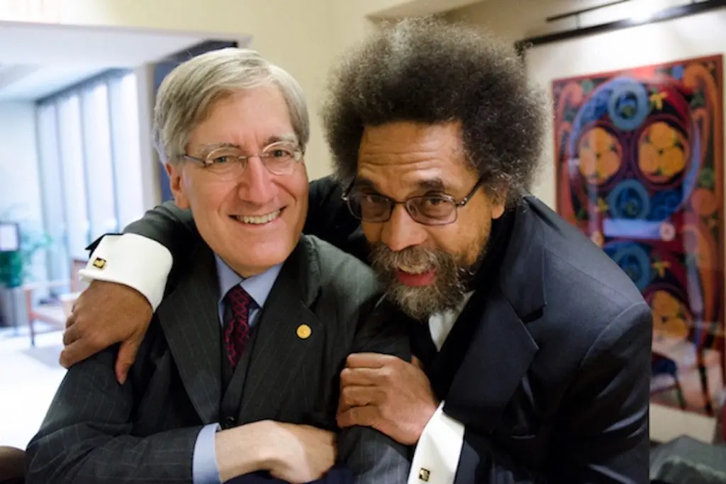 Cornel West, right, and Robert P. George, left, in a friendly pose. The two thinkers are featured in a Knox College discussion on civil disagreement Thursday in Galesburg.