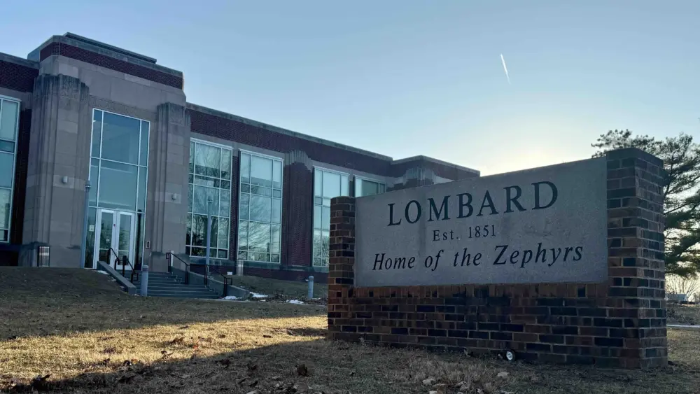 Sign for Lombard Middle School established 1851 in Galesburg