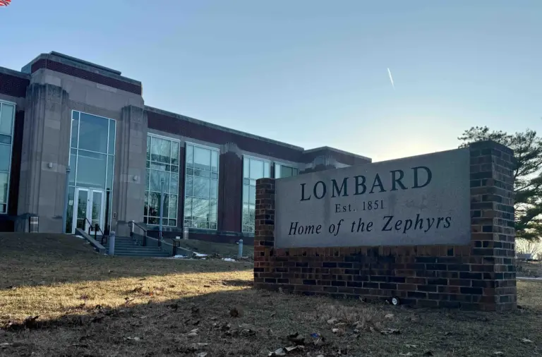 Sign for Lombard Middle School established 1851 in Galesburg