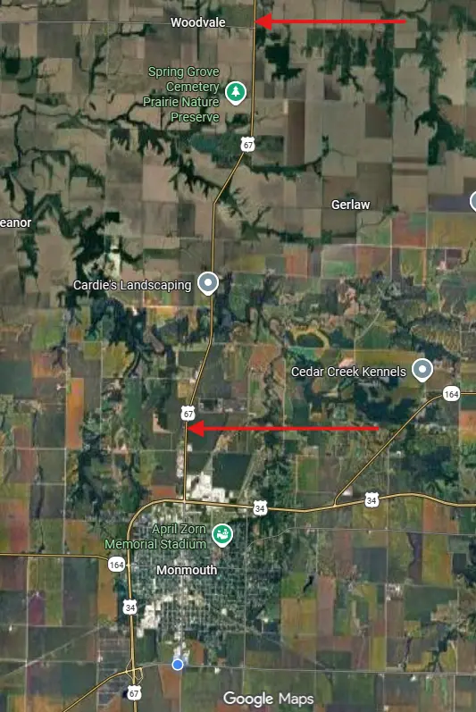 U.S. 67 corridor in Warren County, Illinois, site of IDOT's two-year resurfacing project from south of 270th Street to north of U.S. 34 in Monmouth.