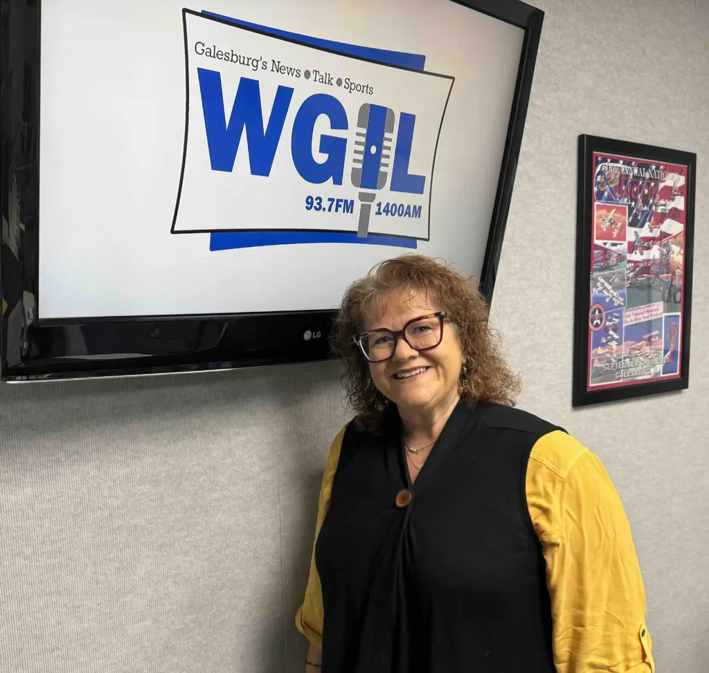 Tami Qualls at WGIL studios in Galesburg, Illinois, discussing the 2026 Women's Community Lenten Series