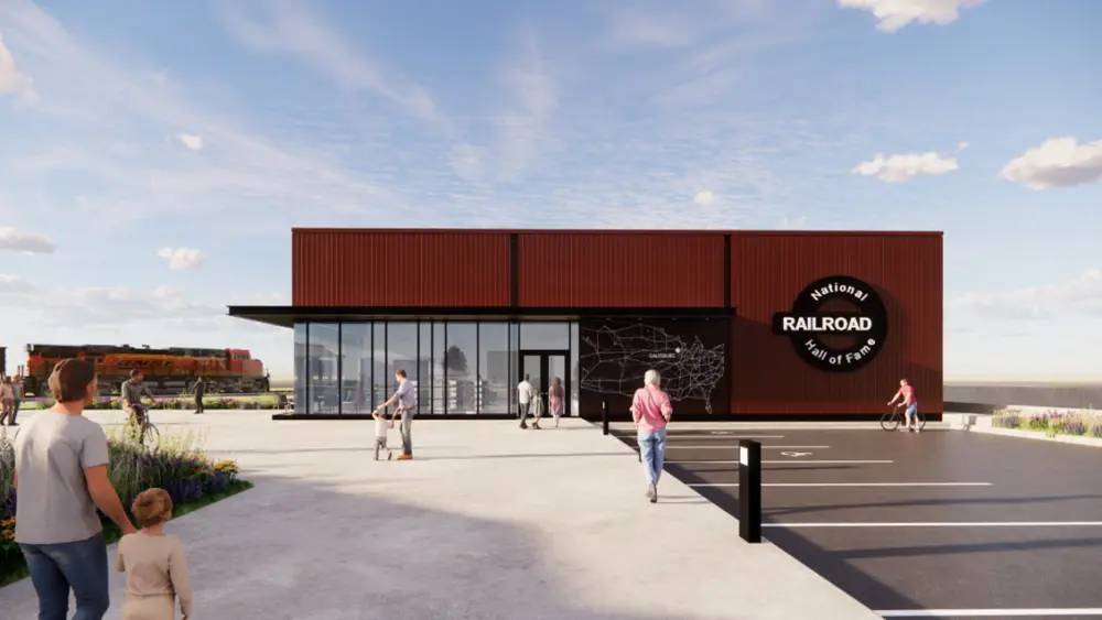Architectural rendering of the National Railroad Hall of Fame visitor center in Galesburg, Illinois