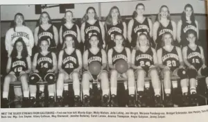 Galesburg High School girls basketball team photo featuring Sarah Larson and teammates.