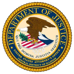 Seal of the U.S. Department of Justice, U.S. Attorney's Office, Central District of Illinois.