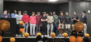 Galesburg High School varsity boys basketball team at the season-ending banquet, March 8, 2026.