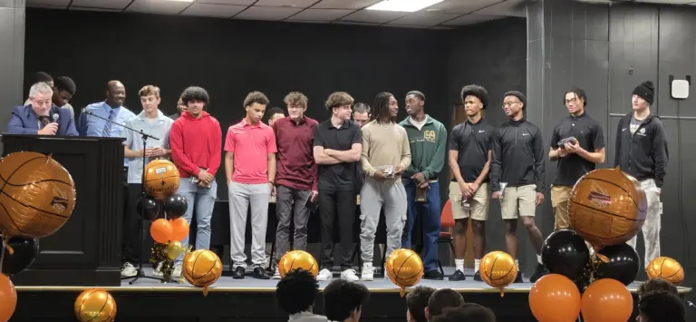 Galesburg High School varsity boys basketball team at the season-ending banquet, March 8, 2026.
