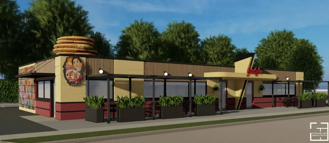 Architectural rendering of the renovated Judy's Family Cafe at 1195 N. Broad St., Galesburg, Illinois.