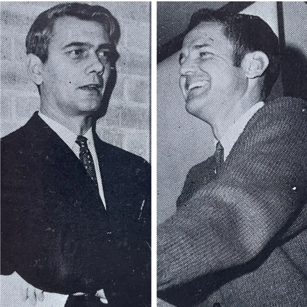 Joe Patterson, left, and Hal Devore, right, Galesburg High School American Studies teachers from the 1970s.