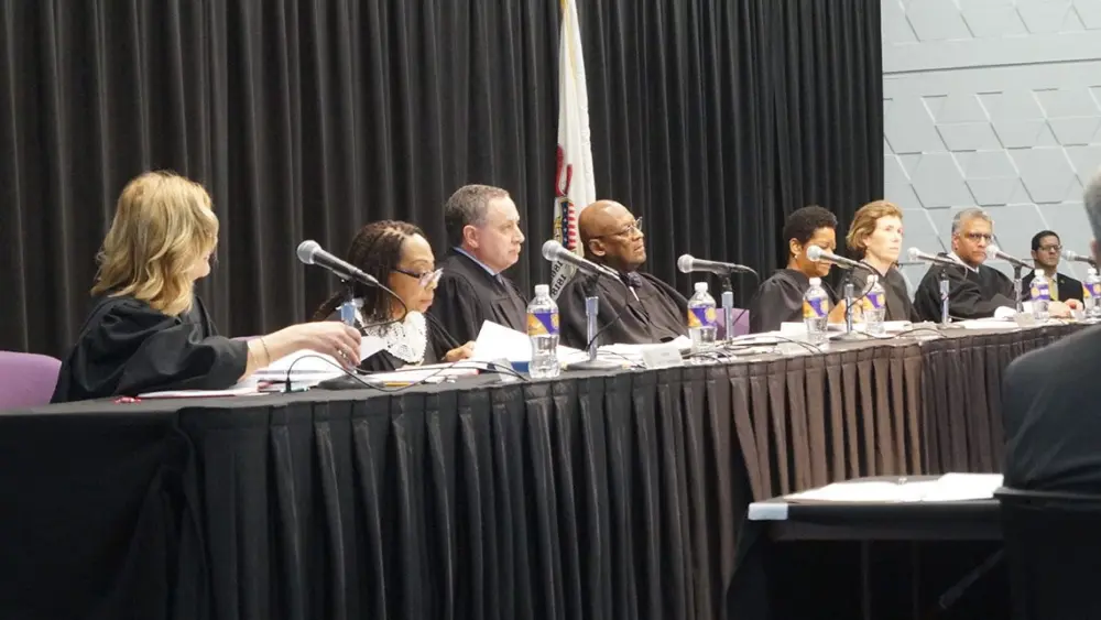 The Illinois Supreme Court held a session on the campus of Western Illinois University in Macomb on Wednesday, March 11, 2026, as part of its tradition of “riding the circuit,” which is meant to make the court more accessible to people in all parts of the state. (Capitol News Illinois photo by Peter Hancock)