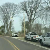 Tree removal crews along South Lake Storey Road in Galesburg, Illinois, March 24, 2026, as construction begins on the Lake Storey multi-use walking path