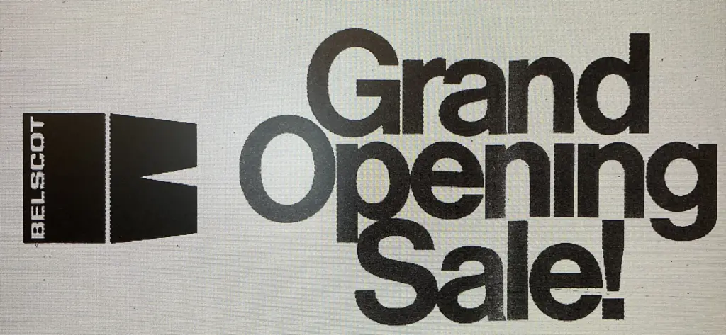 Belscot Grand Opening Sale advertisement, Galesburg Illinois, 1976