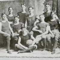 The 1900 Lombard College basketball team, with Carl Sandburg seated in front holding a basketball
