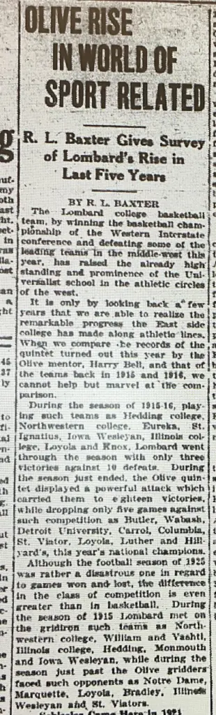 Lombard Olives newspaper clipping