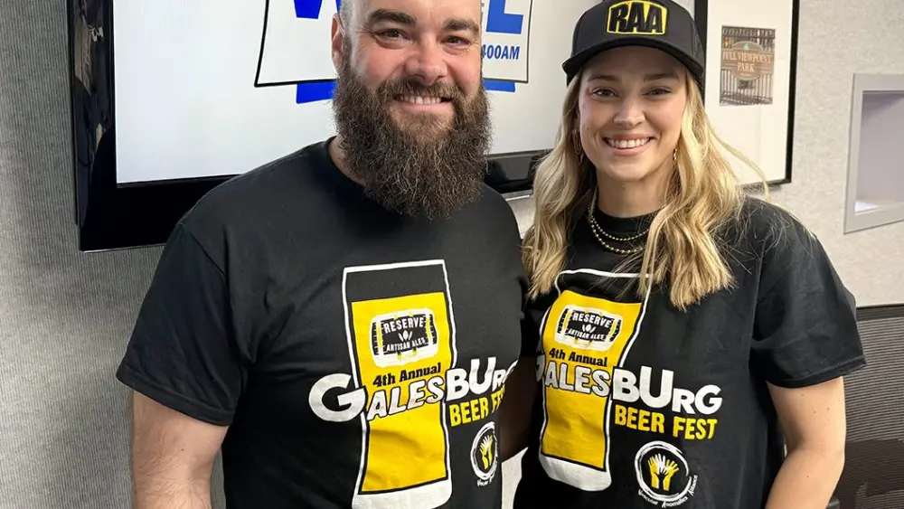 Blake, left, and Lindsay Benedict of Reserve Artisan Ales at WGIL — 4th Annual G-ALES-Burg Beer Fest, Galesburg, IL, April 2026