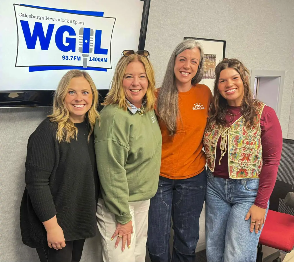 Jessica Ketchum, Stephanie Sikorski, Sarah Baldwin, and Katelyn Davis at WGIL — Downtown Galesburg Coffee Crawl April 2026
