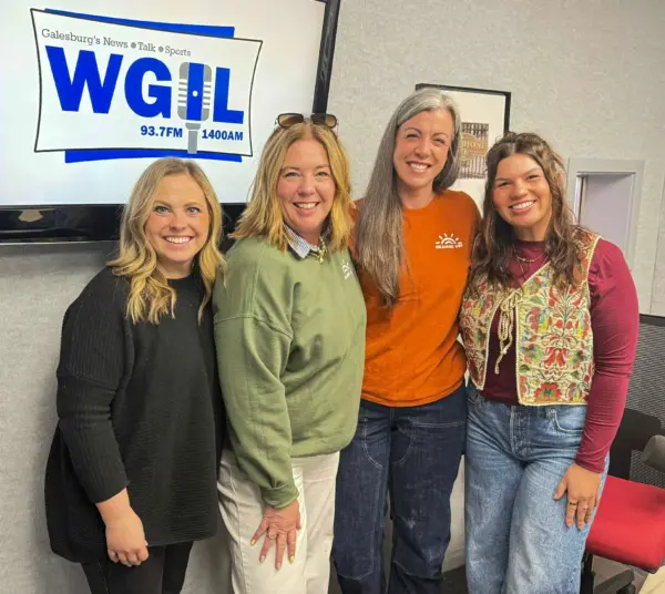 Jessica Ketchum, Stephanie Sikorski, Sarah Baldwin, and Katelyn Davis at WGIL — Downtown Galesburg Coffee Crawl April 2026
