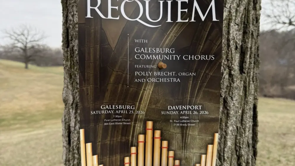 Event poster for the Duruflé Requiem performed by Nova Singers and Galesburg Community Chorus, April 25, 2026, First Lutheran Church, Galesburg