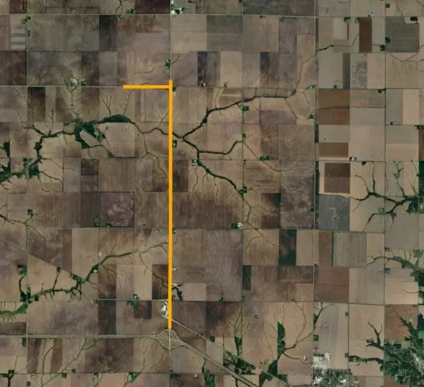 Aerial map showing the U.S. 150/Illinois 78 resurfacing project area between Laura and Brimfield, Illinois.
