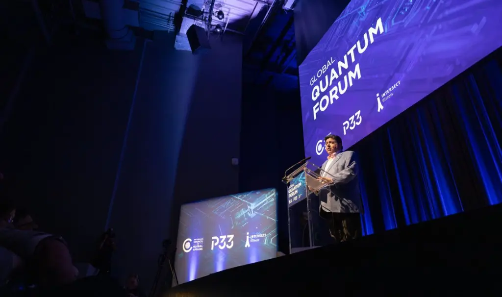 Gov. JB Pritzker speaks at the Global Quantum Forum in Chicago in July 2025. (Capitol News Illinois file photo by Andrew Adams)