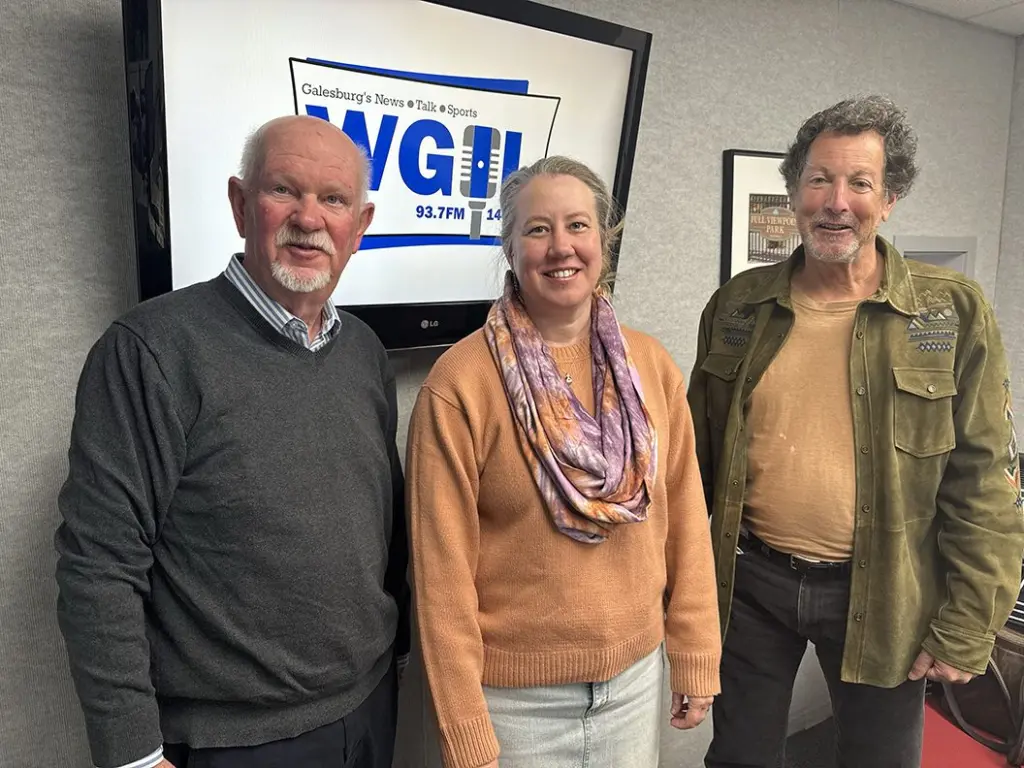 Rich Ankeny, Tuesday Ҫetin, and Kent Kriegshauser in the WGIL studios in Galesburg, Illinois